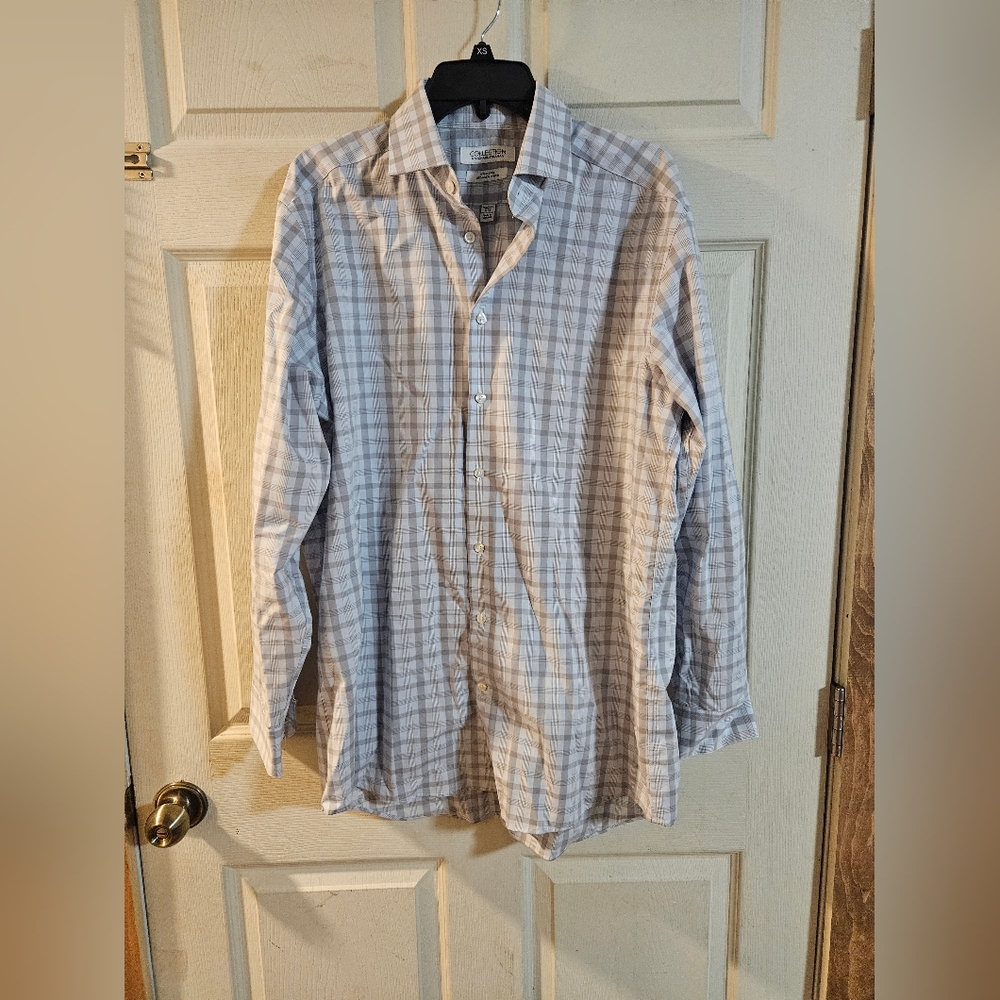 COLLECTION BY MICHAEL STRAHAN PLAID BUTTON DOWN SHIRT: 16 1/2: 34/35:100% COTTON